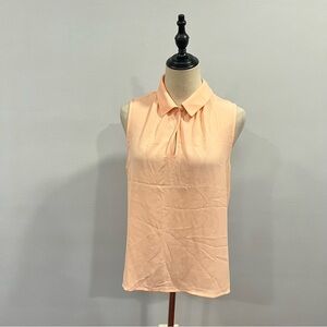 Cece Light Coral Sleeveless See Through Light Collared Top - Size Small -Reemoly